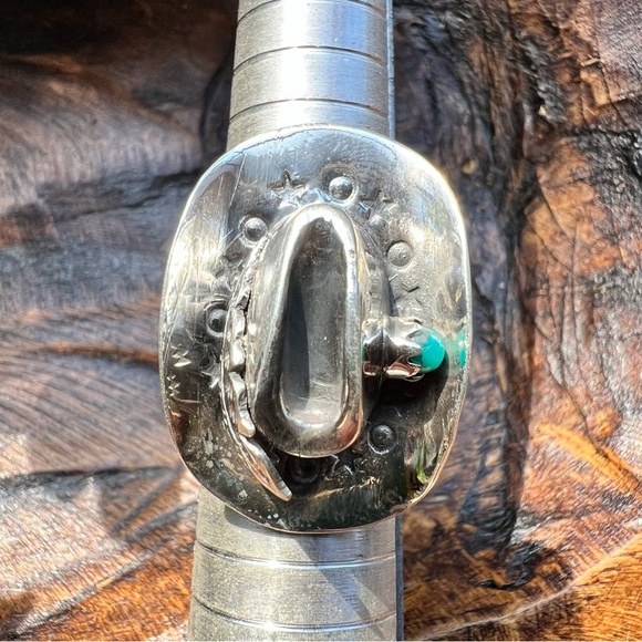 925 Sterling Silver Turquoise Cowboy Hat Statement Ring Size 8 • Southwestern •